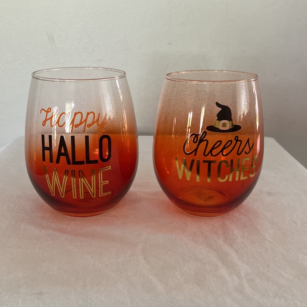 Set of Two Halloween Stemless Wine Glasses
